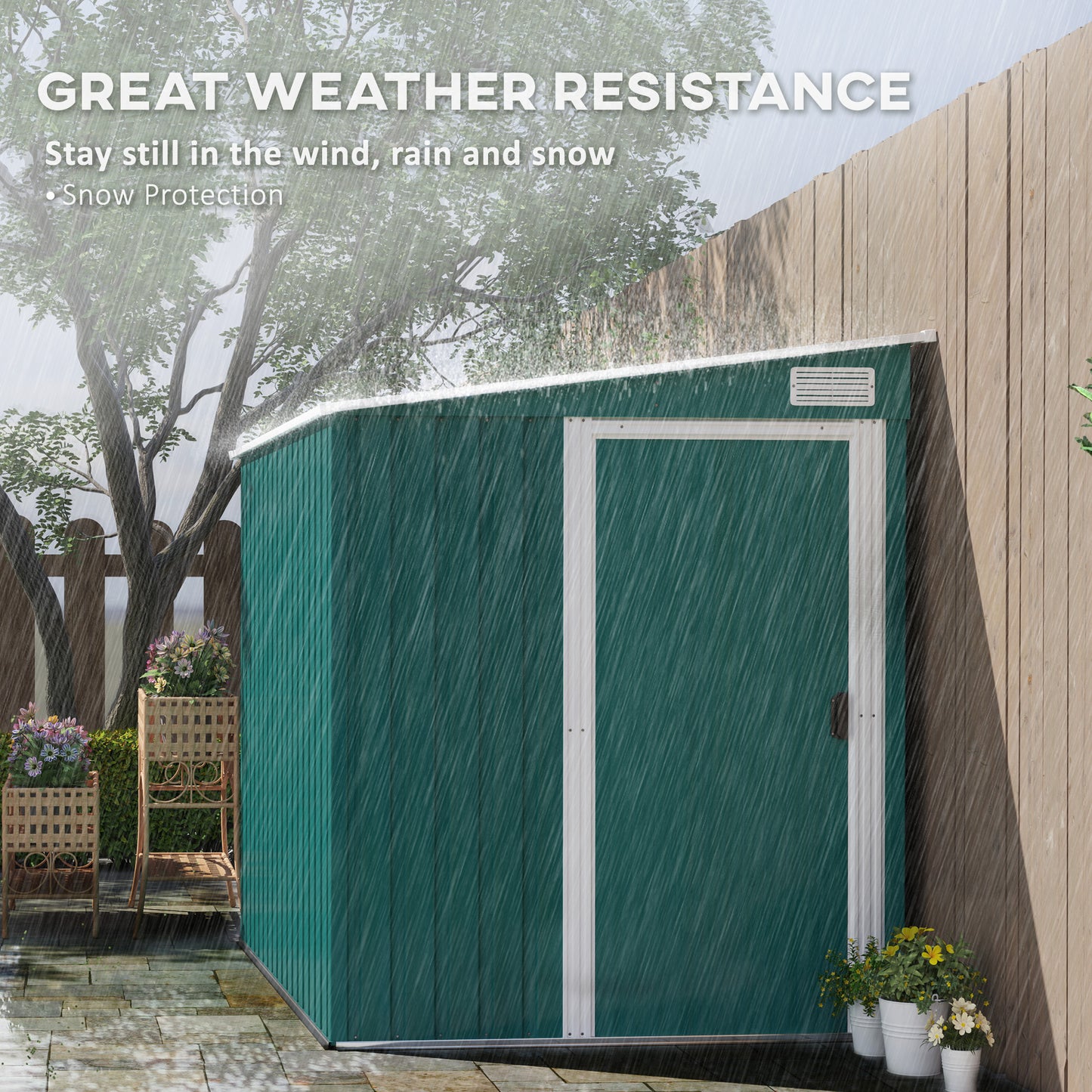 7 x 5ft Green Galvanized Metal Shed with Sliding Door