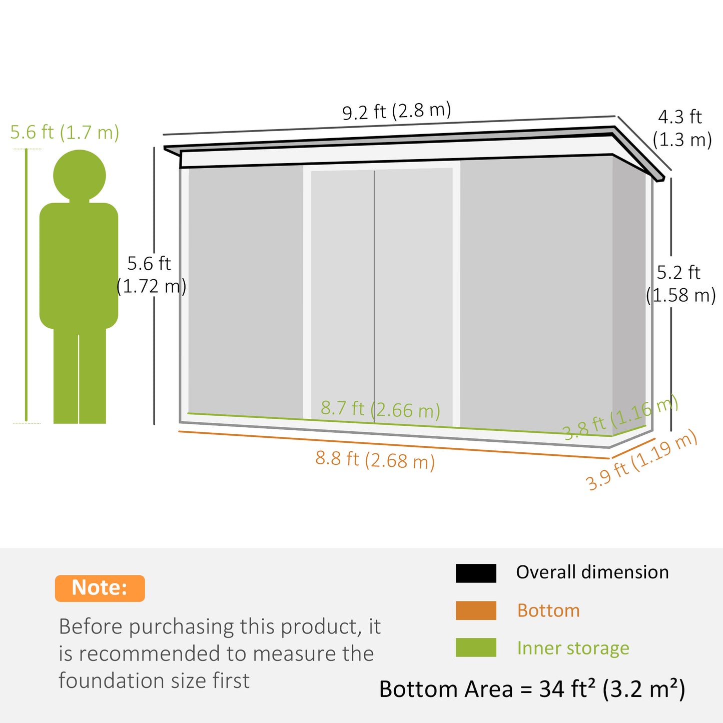 9ft x 4ft Light Grey Wood Grain Metal Garden Shed, Outdoor Tool Storage with Foundation Kit, Ventilation, and Double Doors