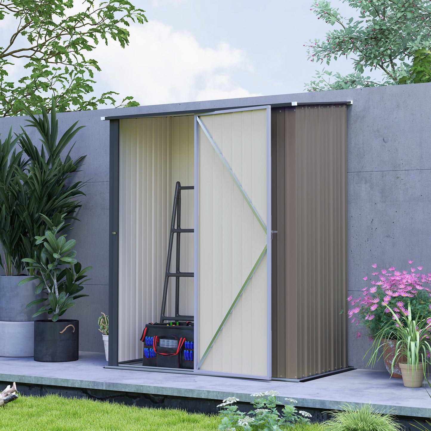 5.3 x 3.1ft Light Grey Corrugated Steel Garden Shed