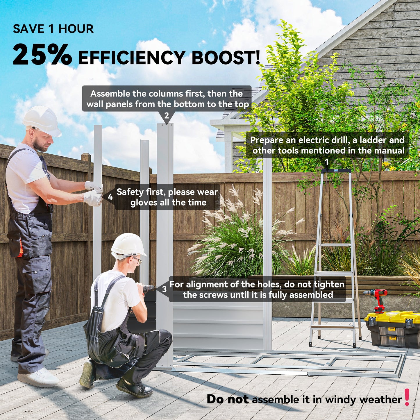 7 x 4ft Dark Grey Garden Shed, Easy Assembly, Galvanized Steel Frame, Foundation Kit, Lockable Double Doors, Vents, and Gloves