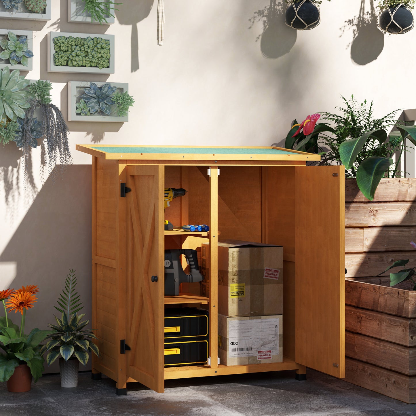 46.5 x 97cm Yellow Compact Wooden Storage Shed