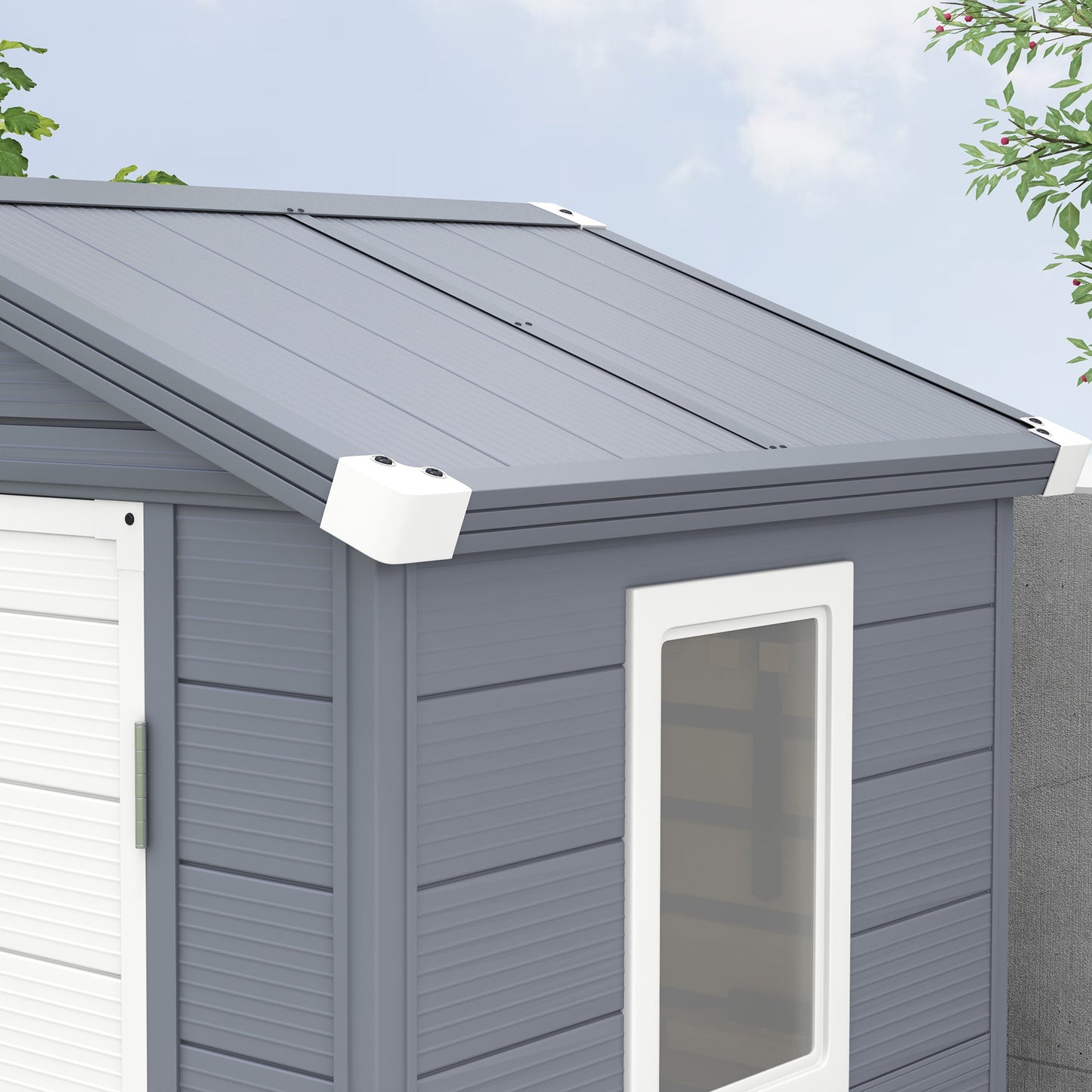 4.4ft x 3.3ft Grey Shed with Aluminium Frame, Plastic Walls, and Foundation