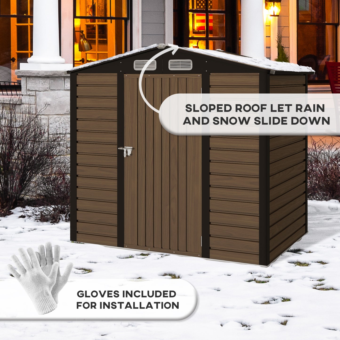 4 x 6ft Oak Galvanized Steel Garden Shed with Lock and Gloves