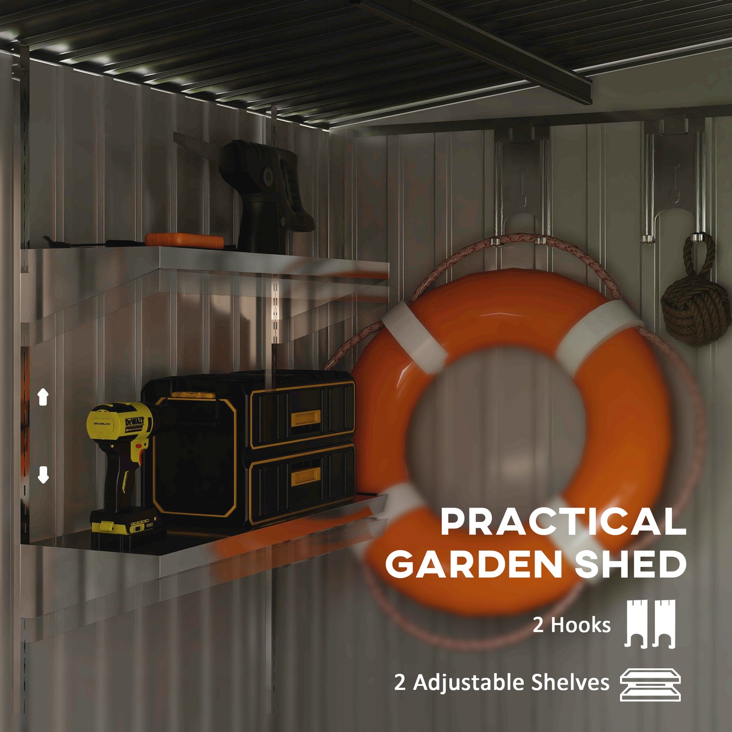 7 x 5ft White Galvanized Metal Shed with Sliding Door