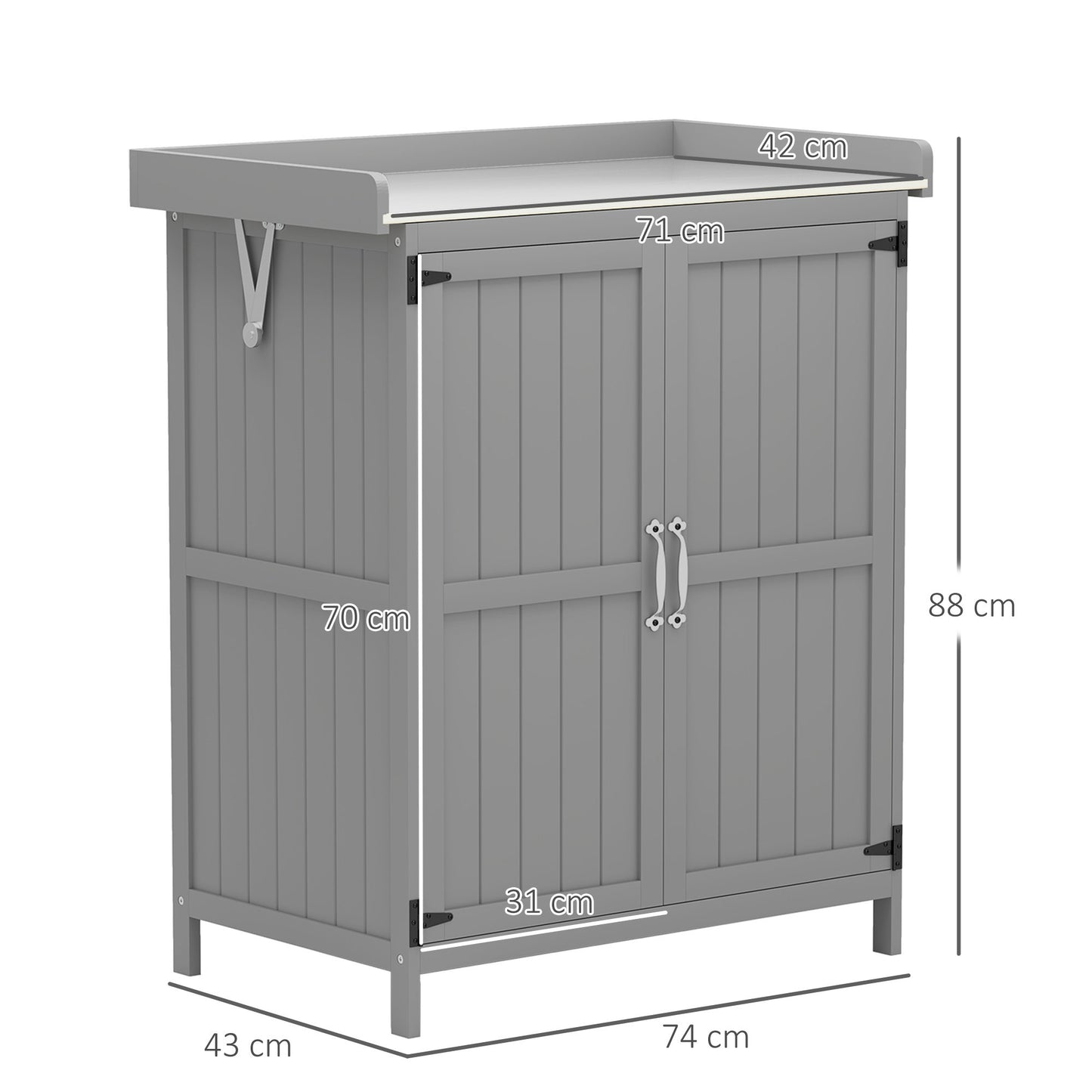 Grey Wooden Garden Shed, Outdoor Tool Storage with Hinged Roof, Shelf, and Double Doors