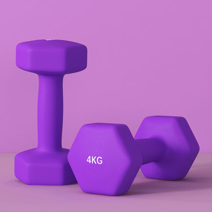 SPORTNOW 2 x 4kg Hexagonal Dumbbells Weights Set with Non-Slip Grip for Home Gym Workout, Purple