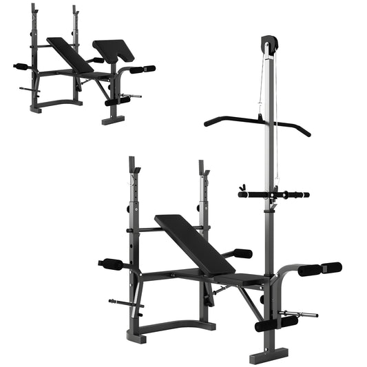 SPORTNOW Adjustable Weight Bench with Bench Press Rack, Preacher Curl Bench, Leg Extension and Lat Pull Down Machine, Incline or Flat Workout Bench for Home Gym Strength Training Weight Lifting