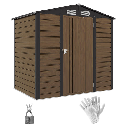 4 x 6ft Oak Galvanized Steel Garden Shed with Lock and Gloves