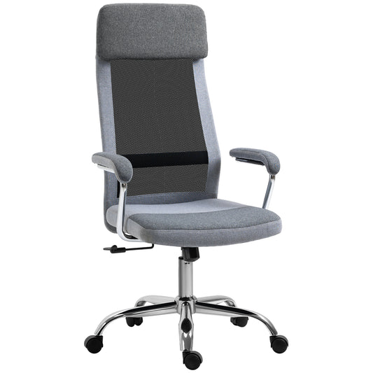 Vinsetto Office Chair, Ergonomic Desk Chair, High Back Computer Chair with Adjustable Height, Swivel Rolling Wheels, Mesh Back and Linen-Feel Fabric Seat for Home and Study, Grey