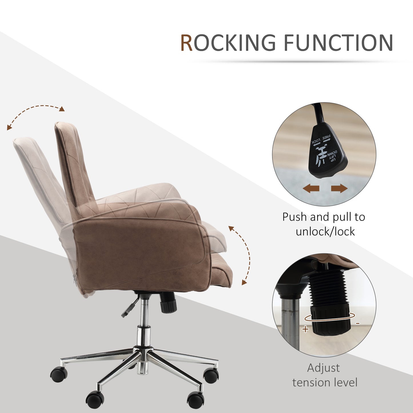 Vinsetto Office Desk Chair, Microfibre Vanity Chair with Height Adjustable, Armrest, Swivel Chair for Home, Coffee