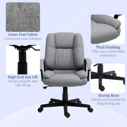 HOMCOM Linen-Look Padded Office Chair - Grey