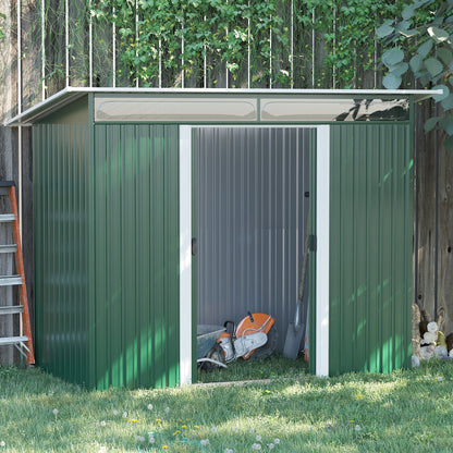 Outsunny Metal Garden Storage Shed, Tool Storage House with Double Sliding Doors and Lightsky Panels, 8.5 x 4ft