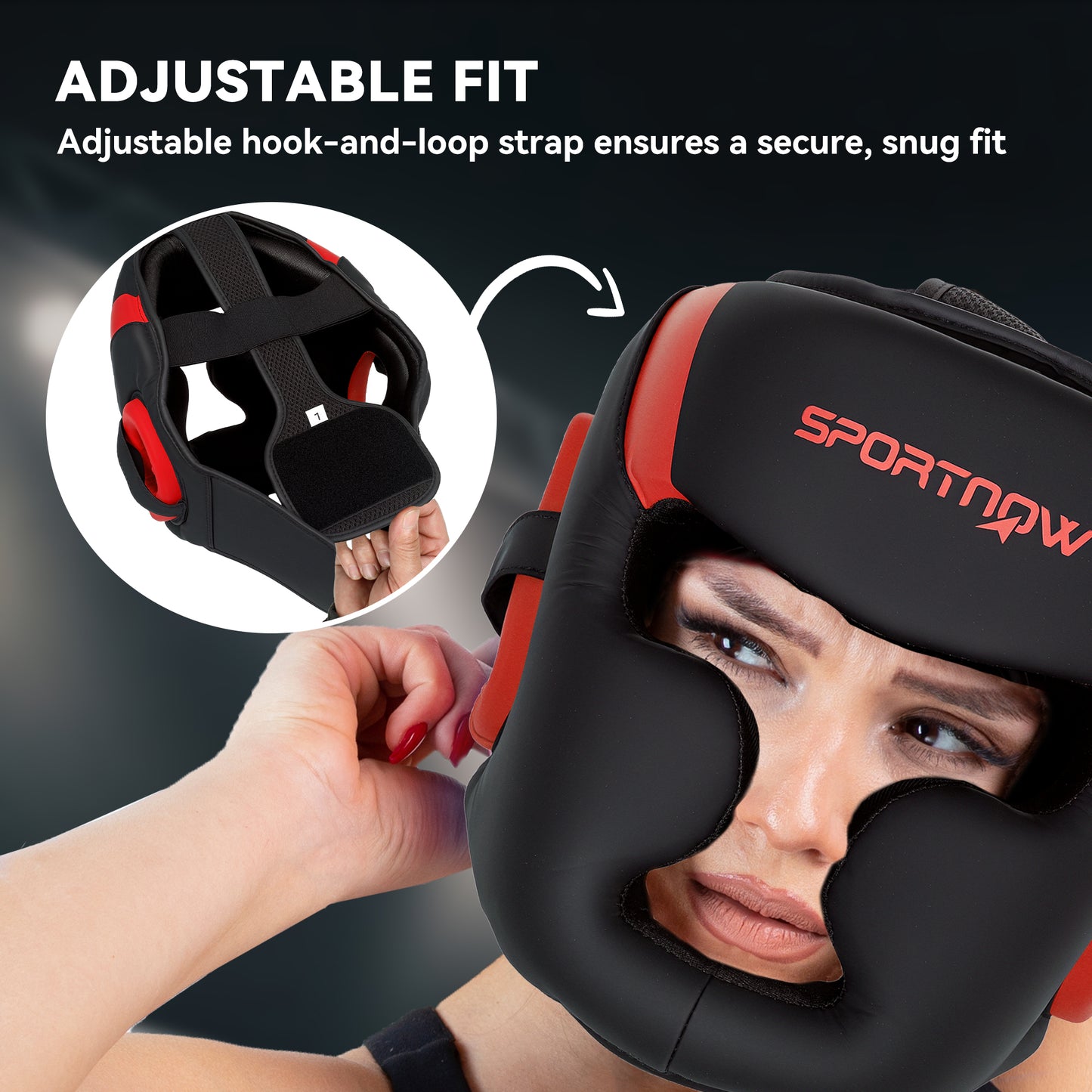 SPORTNOW Boxing Headguard, Boxing Headgear Helmet with Adjustable Strap for Full Face Protection for Kickboxing Sparring Martial Arts Karate Taekwondo, Red