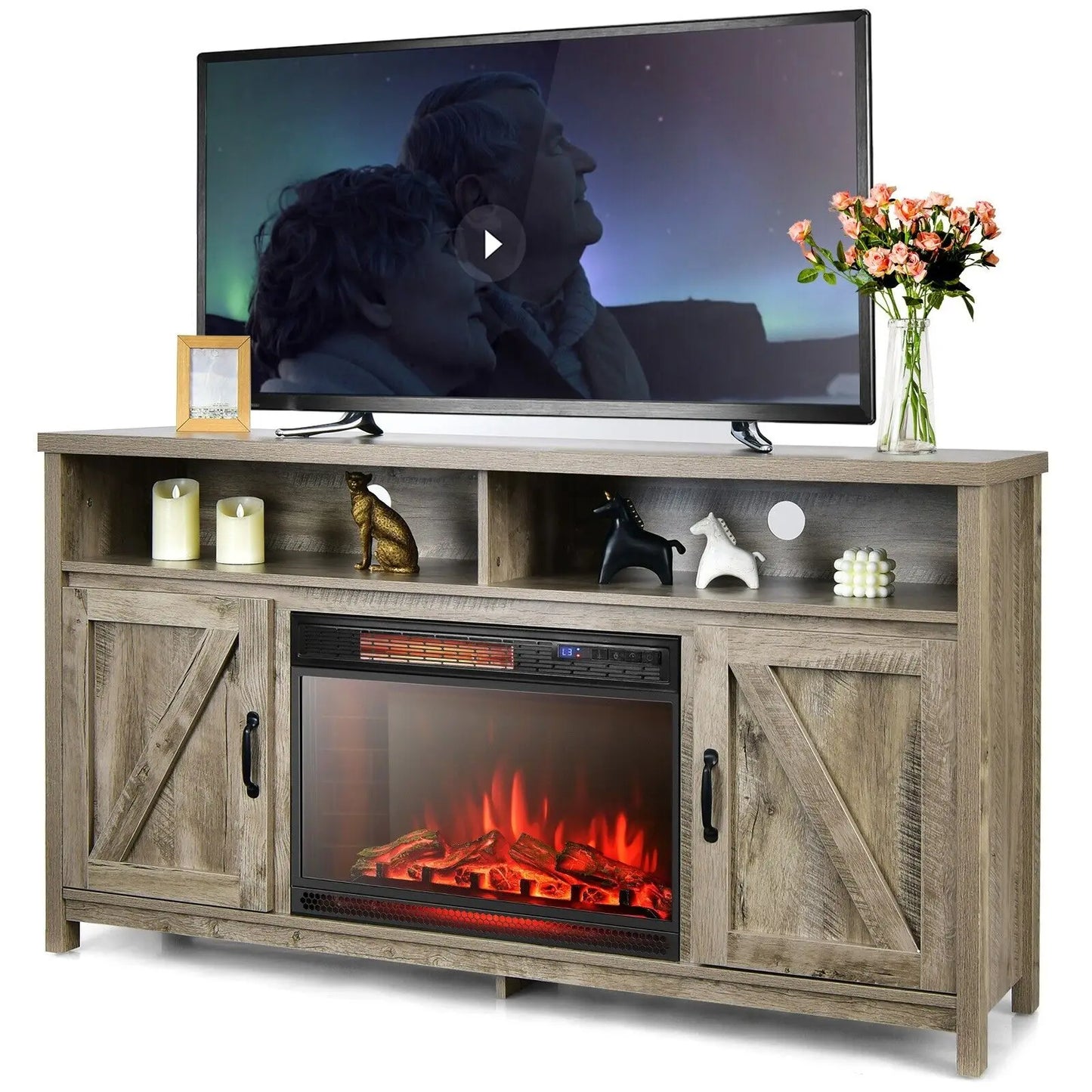 59" TV Stand Modern Farmhouse TV Cabinet Media Console Table with Barn Doors