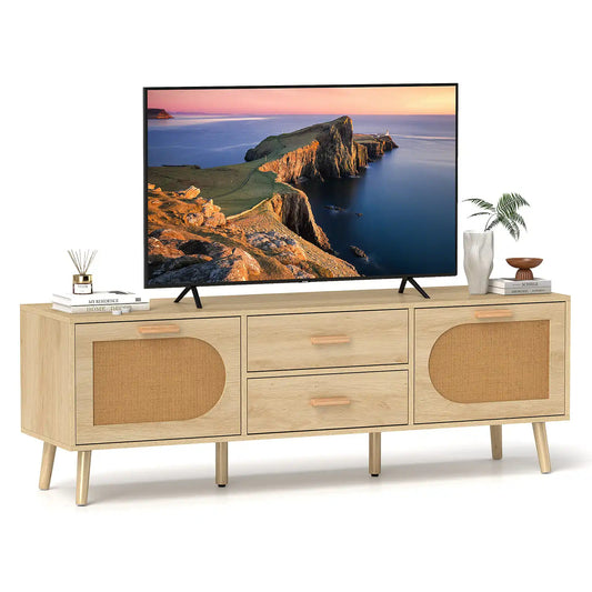 Rattan TV Stand for 65-Inch TV 150CM TV Console Cabinet with Drawers