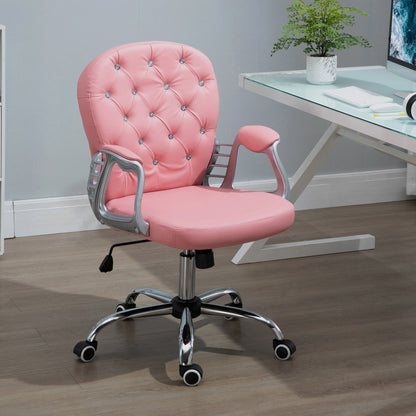 Vinsetto Office Chair Ergonomic 360° Swivel PU Diamante Padded Base 5 Castor Wheels for Home Work Pink