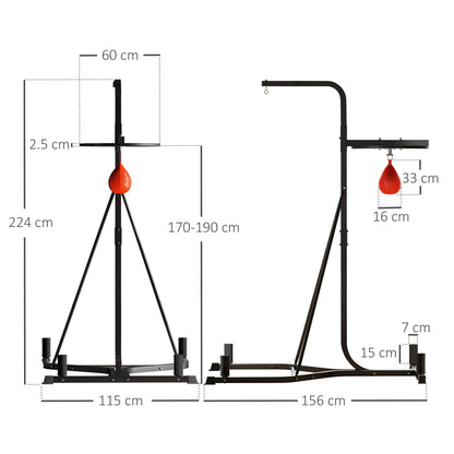 HOMCOM 2 in 1 170-190cm Freestanding Boxing Punch Bag Hanger & Speed Ball Station Platform Hanging Frame Home Gym, Black