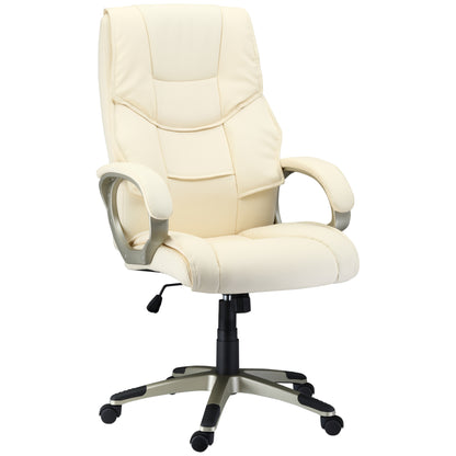 HOMCOM Home Office Chair High Back Computer Desk Chair with Faux Leather Adjustable Height Rocking Function Cream White