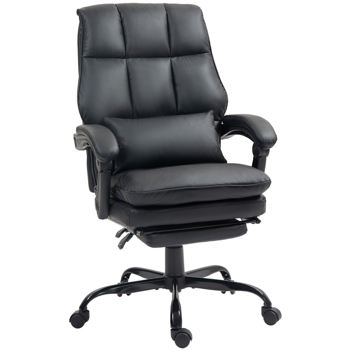 HOMCOM Faux Leather Reclining Office Chair, with Footrest - Black