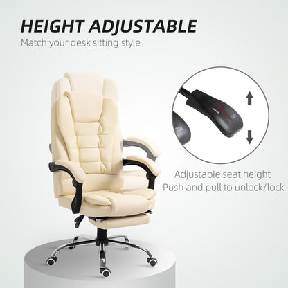 HOMCOM Executive Office Chair, Home Office Chair with Swivel Wheels, Reclining Backrest, Retractable Footrest, Cream White