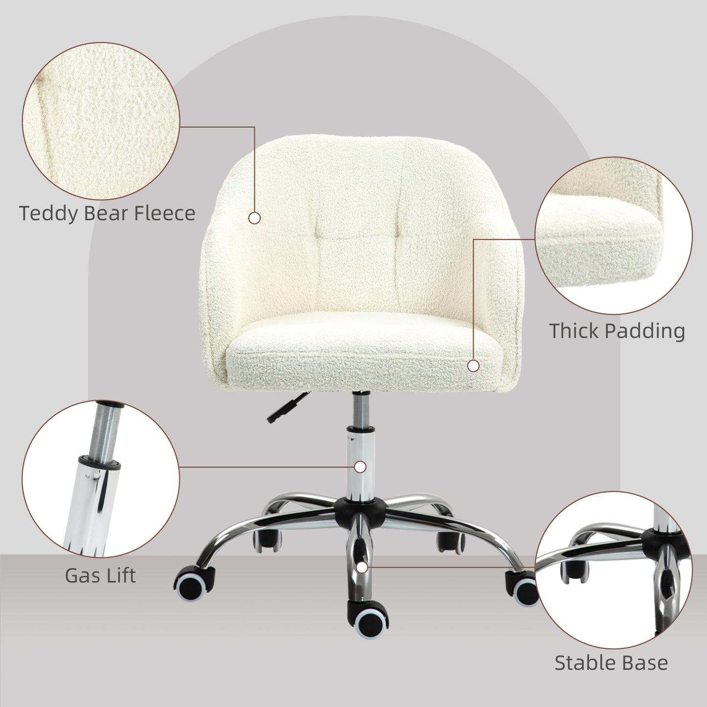 HOMCOM Teddy Fleece Swivel Office Chair - Cream