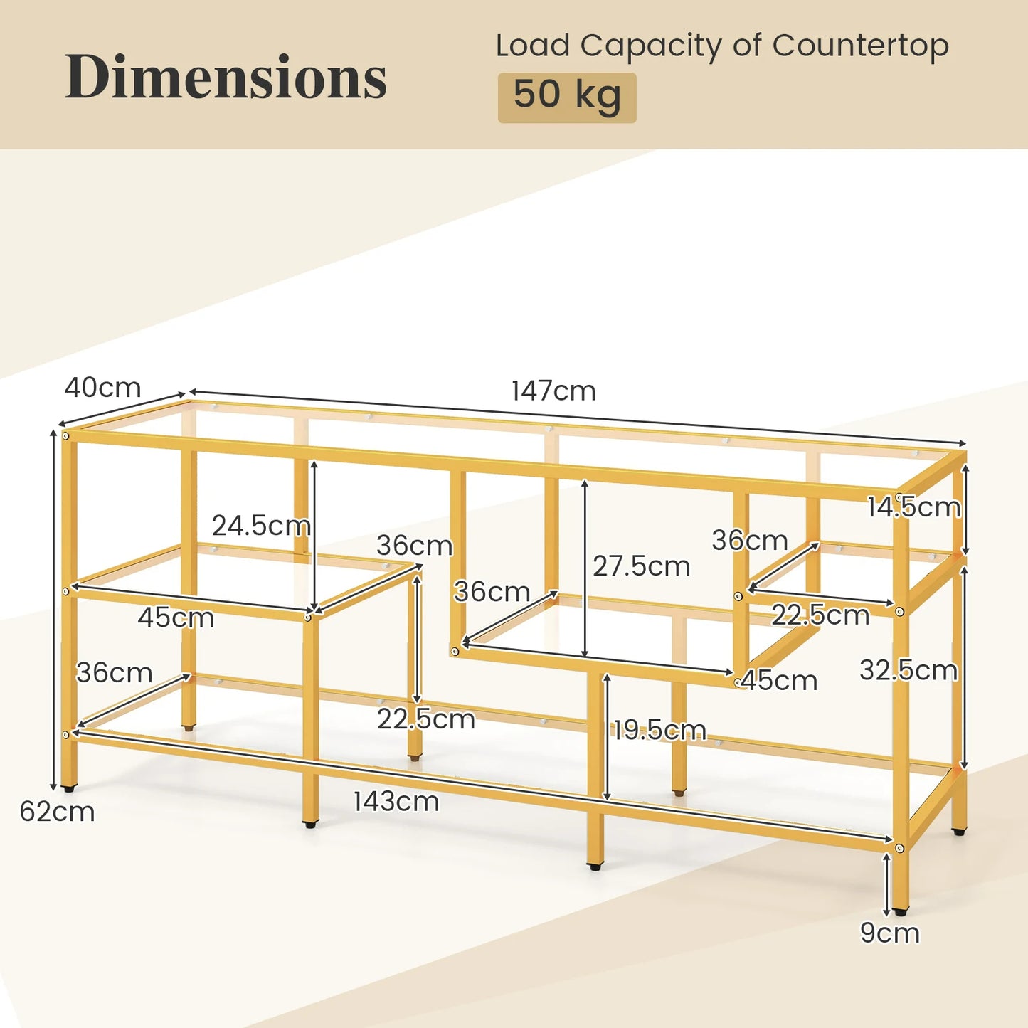 TV Stand for TVs up to 65 Inches, 147cm Tempered Glass Console Table TV Unit with Storage Shelves