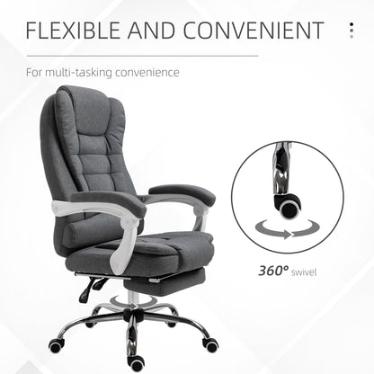 Vinsetto Office Chair, Computer Desk Chair, Linen Fabric Swivel Rolling Task Chair with Large Soft Padded Cushion, 135° Reclining Backrest and Retractable Footrest, Grey