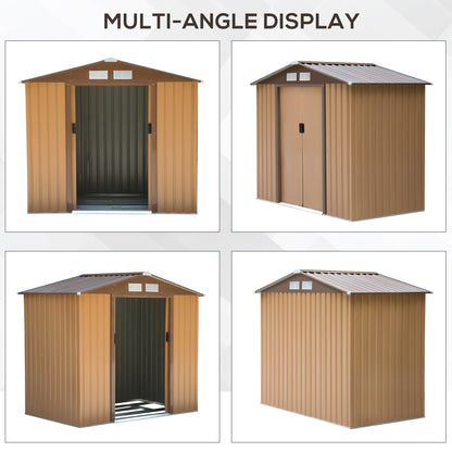 Outsunny 7 x 4ft Lockable Metal Garden Tool Storage Shed Storage - Light Brown