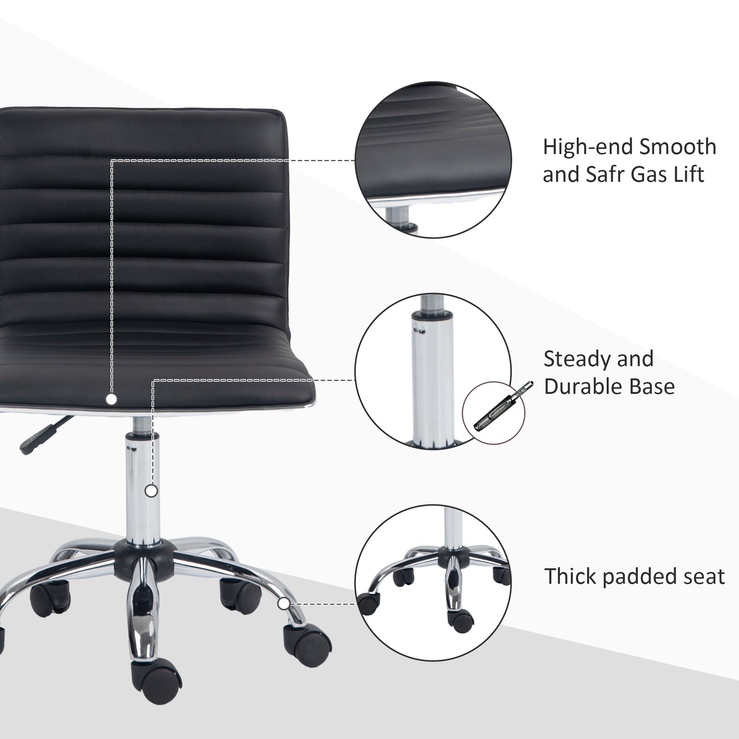 HOMCOM Adjustable Swivel Office Chair with Armless Mid-Back in PU Leather and Chrome Base - Black