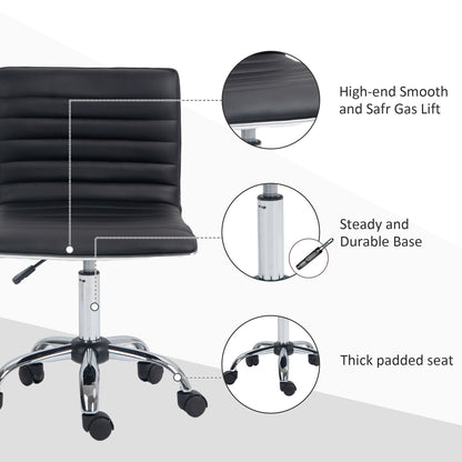 HOMCOM Adjustable Swivel Office Chair with Armless Mid-Back in PU Leather and Chrome Base - Black