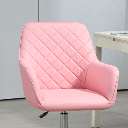 Vinsetto Office Desk Chair, Leather-Feel Fabric Computer Swivel Chair with Rolling Wheels and Adjustable Height for Home, Pink