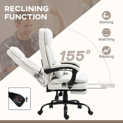 Vinsetto Office Chair, Ergonomic Desk Chair with 6-Point Vibration Massage and Lumbar Heating, Computer Chair with Lumbar Support Pillow, 155° Reclining Back and Footrest, Cream White