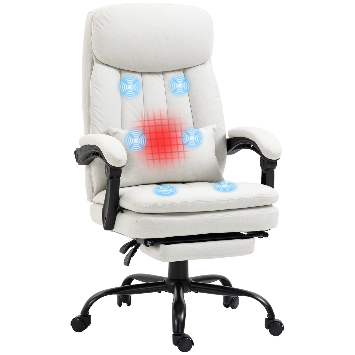 Vinsetto Office Chair, Ergonomic Desk Chair with 6-Point Vibration Massage and Lumbar Heating, Computer Chair with Lumbar Support Pillow, 155° Reclining Back and Footrest, Cream White