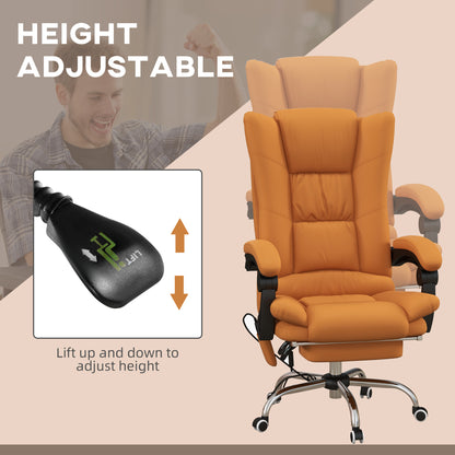 Vinsetto High Back Vibration Massage Office Chair, Heated Reclining PU Leather Computer Chair with 135° Reclining Back and Footrest, Light Brown