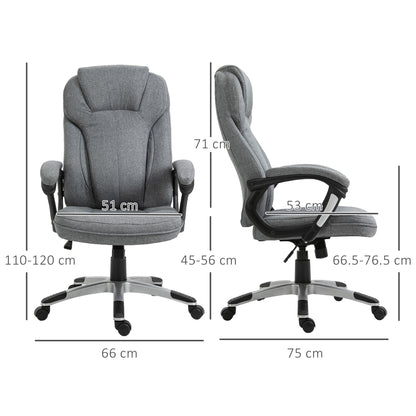 Vinsetto Office Chair, Linen Fabric Desk Chair, Height Adjustable Computer Chair with Padded Armrests, Swivel Wheels and Tilt Function, Grey