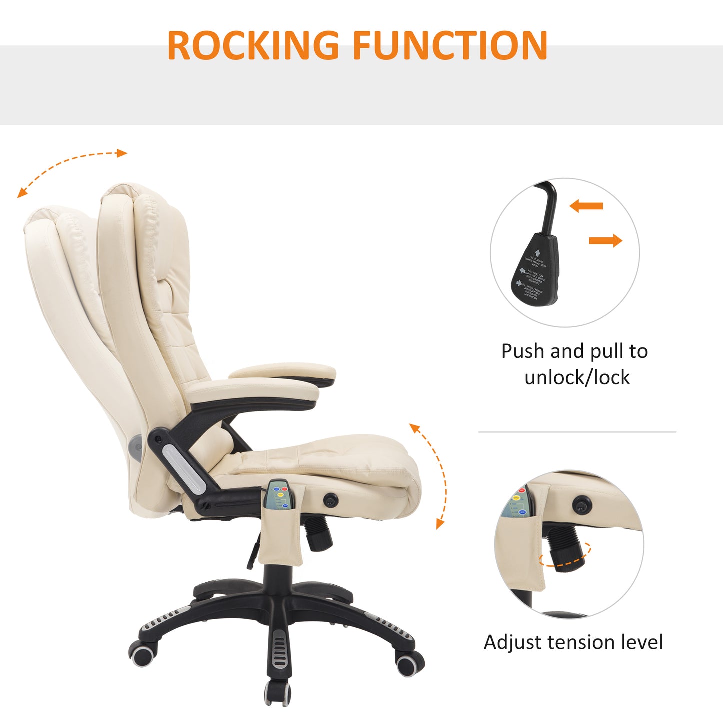 HOMCOM Executive Office Chair with Massage and Heat, High Back PU Leather Massage Office Chair with Adjustable Height, Beige