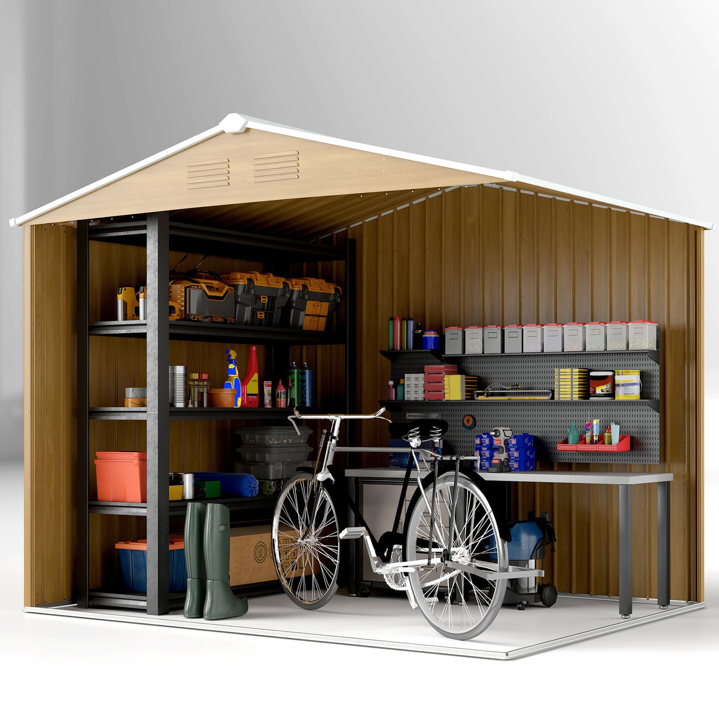 8 x 6ft Brown Galvanized Steel Shed with Double Doors