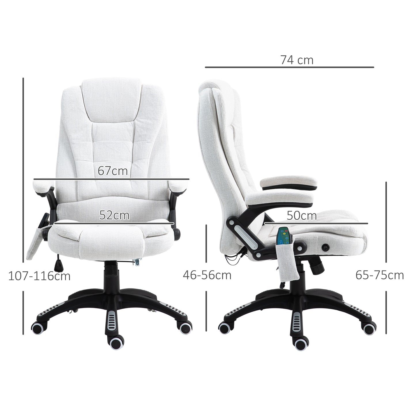 Vinsetto Massage Recliner Chair Heated Office Chair with Six Massage Points Linen-Feel Fabric 360° Swivel Wheels Cream White