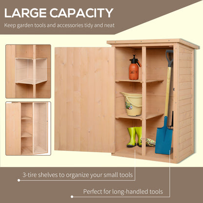 Outsunny Wooden Small Shed, Garden Storage Shed with Shelves and Bolt Latch, 75L x 56W x115H cm, Natural