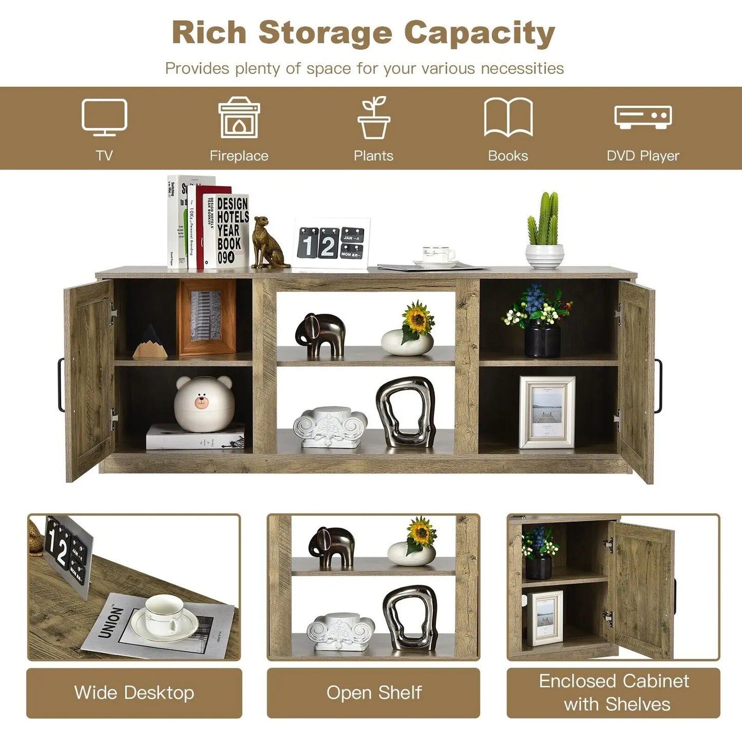 58" TV Stand Entertainment Console Center With Storage Cabinets for 65" TV