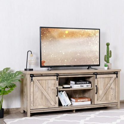 Modern TV Cabinet for 60" Wooden Media Storage Shelves Stand W/ Cabinets