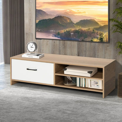 TV Stand for 55-Inch TV, TV Console Table with 2 Open Shelf & Drawer, Modern Media Console Cabinet