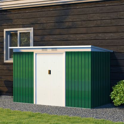 Outsunny 9ft x 4ft Metal Garden Shed, Outdoor Tool House with Foundation Kit, Ventilations and Double Doors, Deep Green