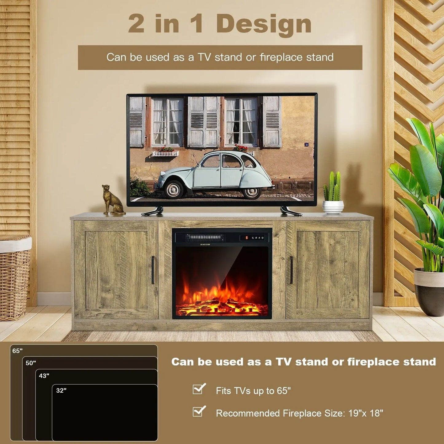 58" TV Stand Entertainment Console Center With Storage Cabinets for 65" TV