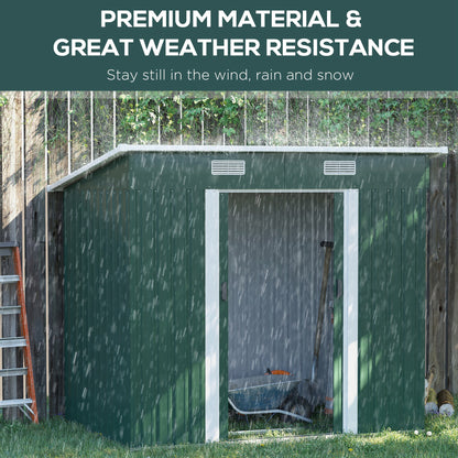 Outsunny 7 x 4ft Outdoor Storage Shed with Foundation Kit, Lean to Metal Garden Shed for Log, Rubbish Bin, Tool, Lawnmower, Bike, Patio and Lawn Use, Green