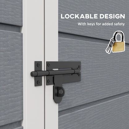 6'x4.5' Grey Garden Storage Shed, Lockable Shed with Double Doors, Window, Vent, and Plastic Roof