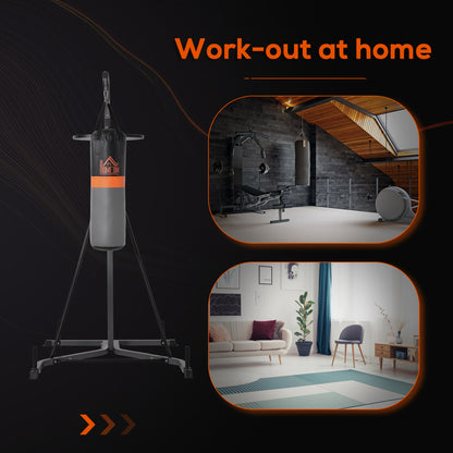 HOMCOM Freestanding Boxing Punch Bag & Speed Ball Station Hanging Frame Training Exercise Platform Home Gym Heavy Duty, Grey