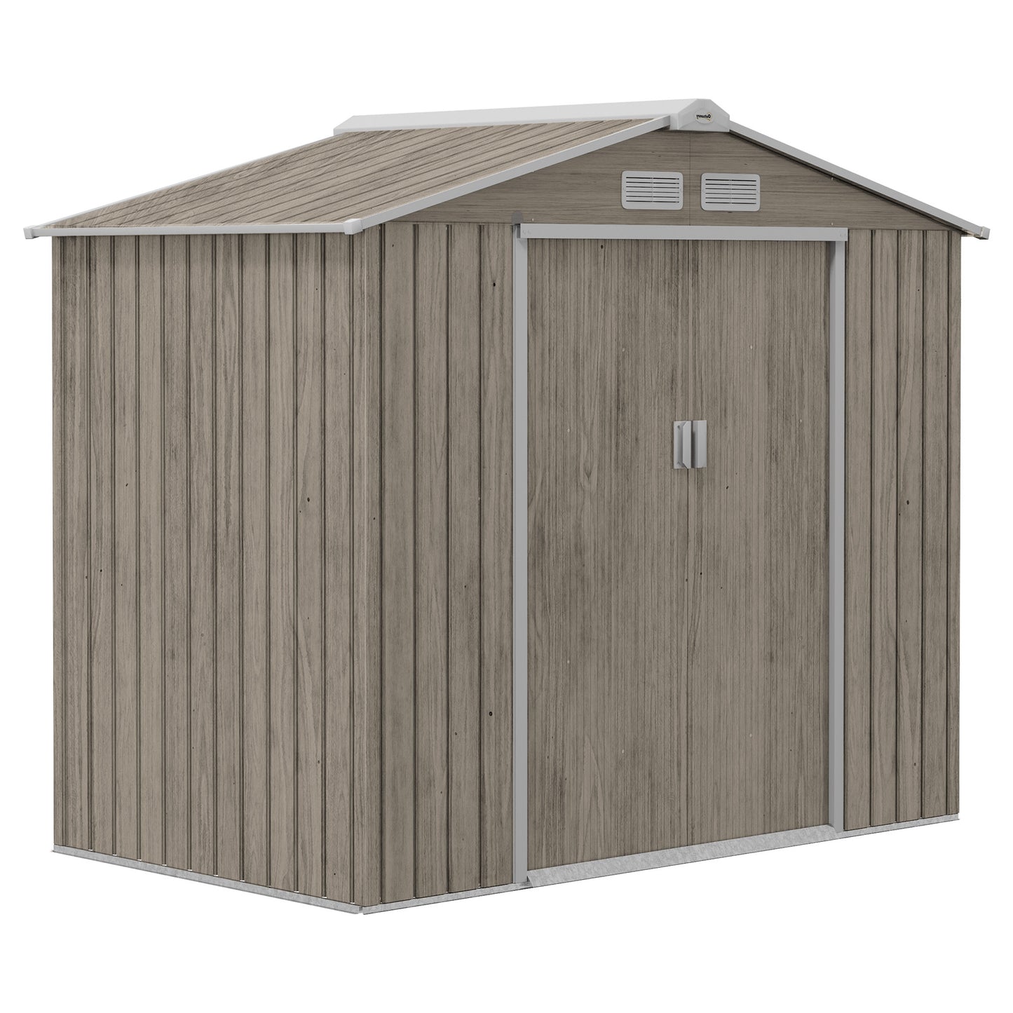 7 x 4ft Light Brown Metal Garden Storage Shed with Vents, Floor Foundation Kit, and Lockable Double Doors