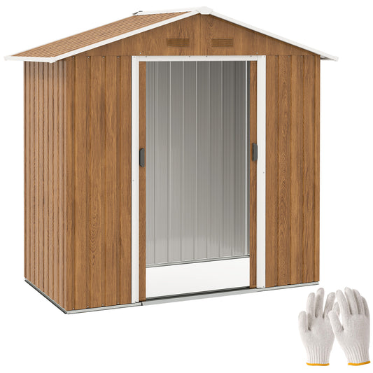 6.5 x 3.5ft Metal Garden Storage Shed with Brown Wood Effect