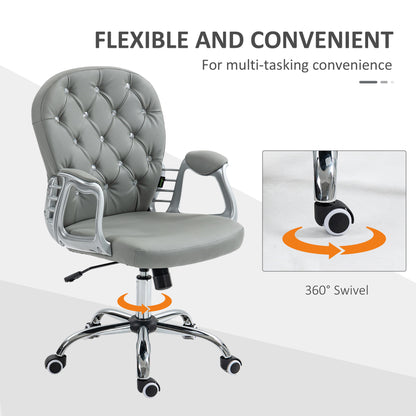 Vinsetto Office Chair Ergonomic 360° Swivel PU Diamante Padded Base 5 Castor Wheels for Home Work Grey